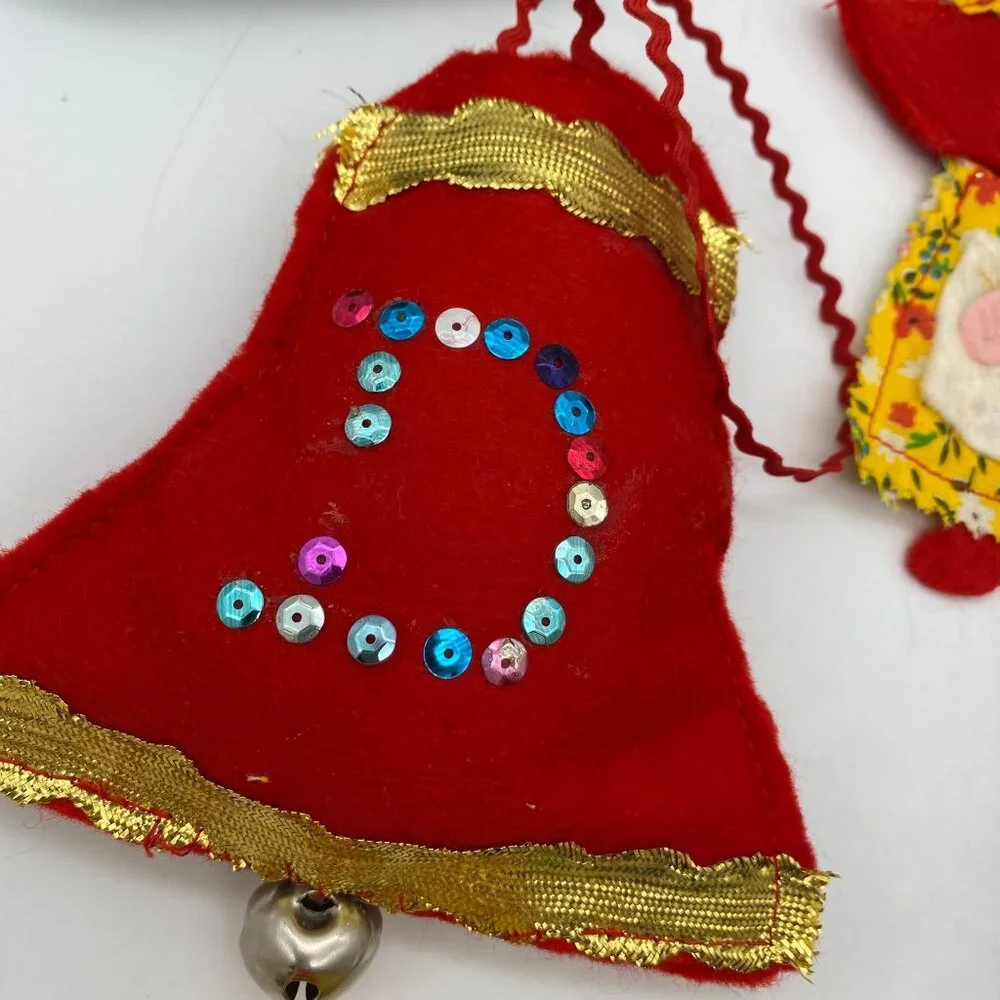 Vintage‎ Christmas handmade ornament lot felt cross stitch metal hand sewn